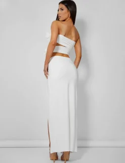 Store Rose Detail Cut Away Bandeau Top Ivory Co-ords | Tops