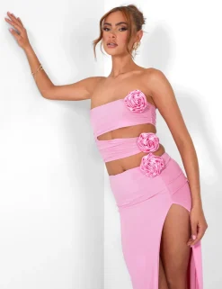 Discount Rose Detail Cut Away Bandeau Top Co-ords | Tops