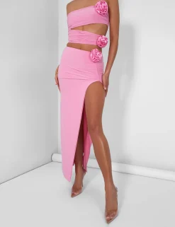 Discount Rose Detail Cut Away Bandeau Top Co-ords | Tops