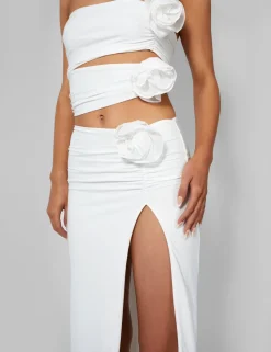 Store Rose Detail Cut Away Bandeau Top Ivory Co-ords | Tops