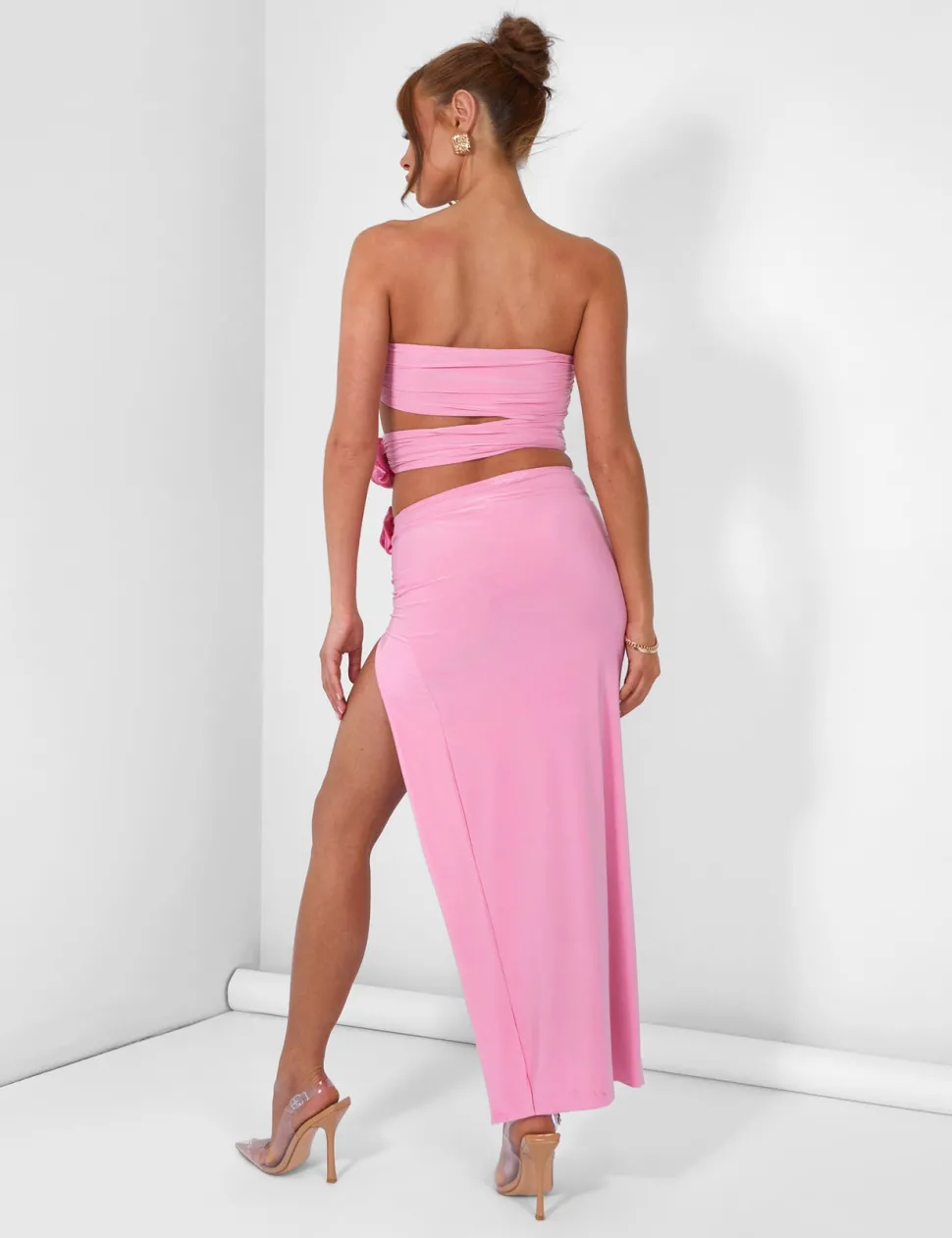 Discount Rose Detail Cut Away Bandeau Top Co-ords | Tops