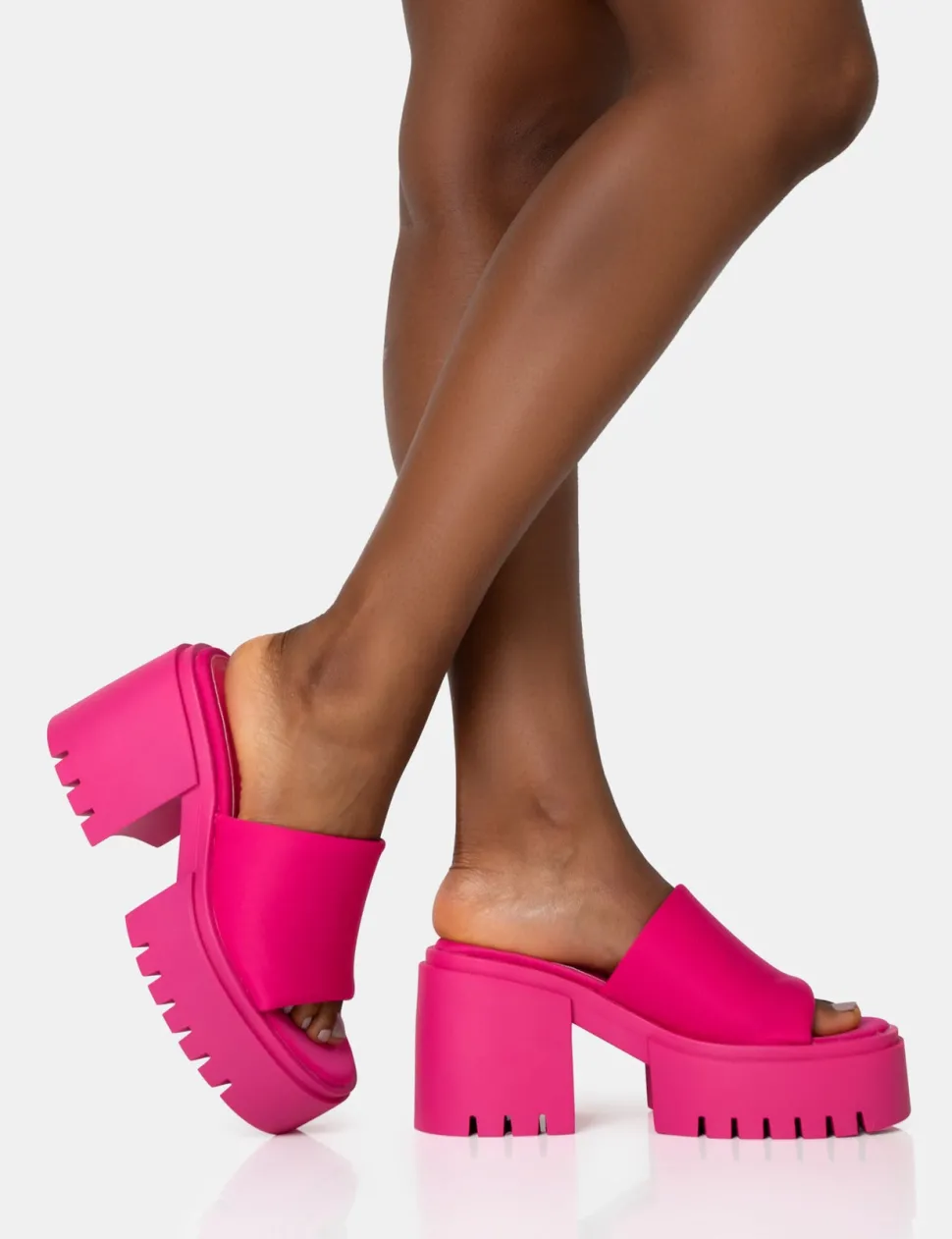 Online Sabeena Chunky Mule Round Toe Mid Heel Sandals Pink Heels | Mules