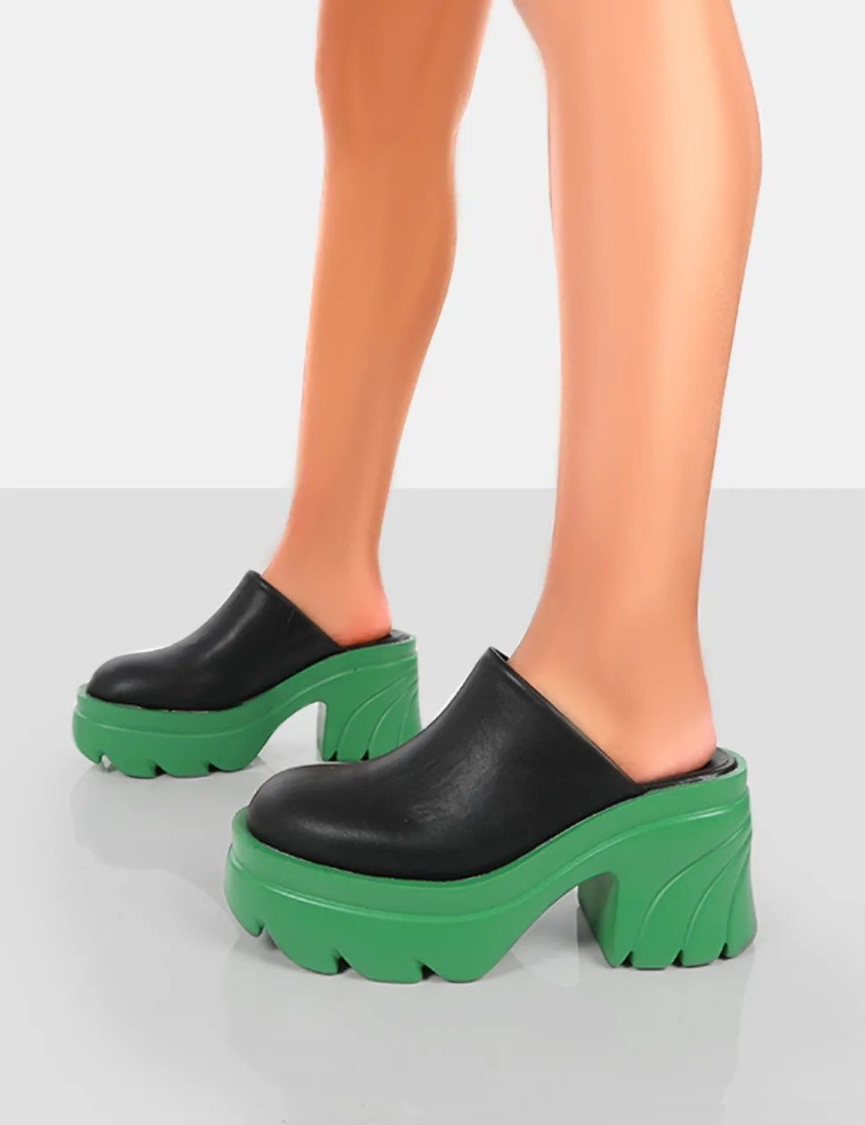 Best Sale Sandi PU Chunky Sole Block Heeled Mules 4" Heels | Mules