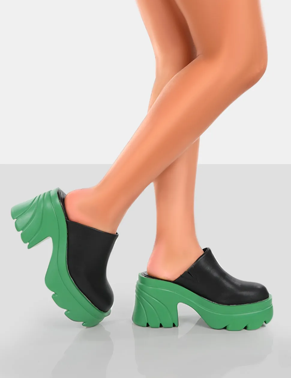 Best Sale Sandi PU Chunky Sole Block Heeled Mules 4" Heels | Mules