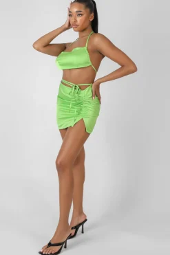 Best Satin Ruched Detail Mini Skirt Sculpt & Leisure | Kaiia The Label