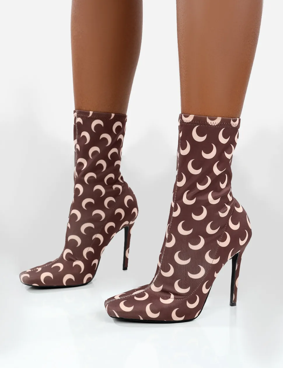 Sale Saturn Return Wide Fit Pointed Toe Stiletto Printed Sock Boots High Heels | Wide Fit Boots