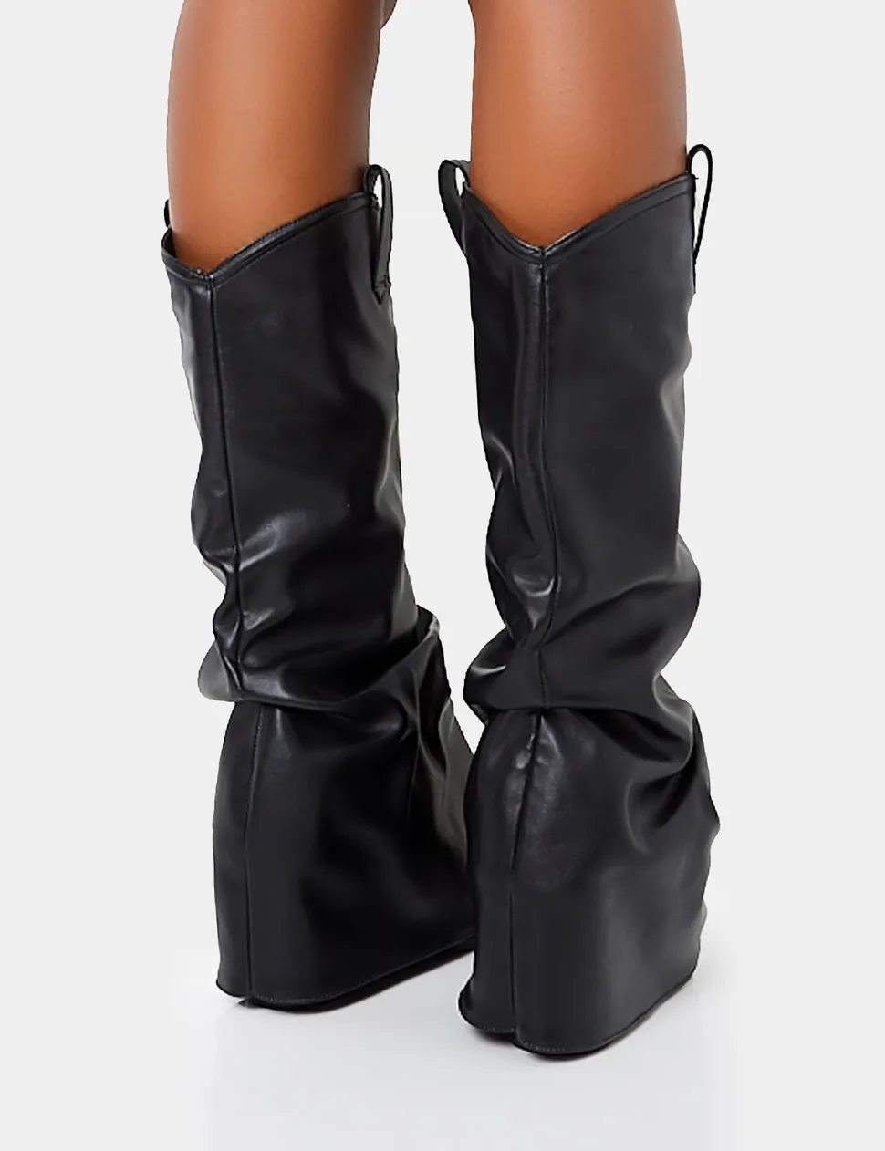 Hot Sheriff Pu Western Inspired Fold Over Pointed Toe Block Heeled Cowboy Knee High Boots Block Heels | Heeled Boots