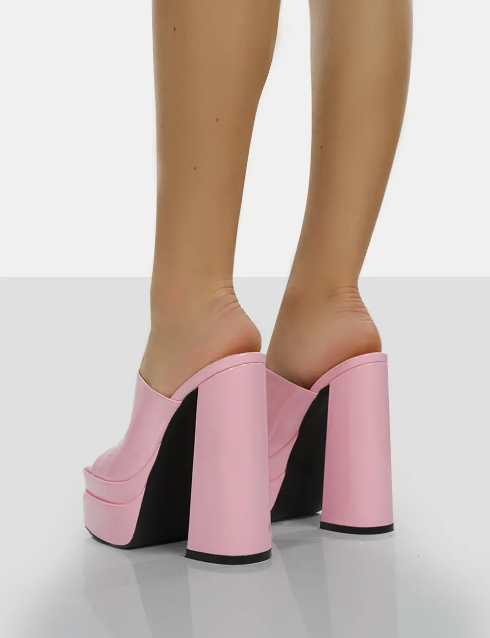 New Sky High Bubblegum Patent Chunky Platform High Heeled Mules Pink Heels | Mules