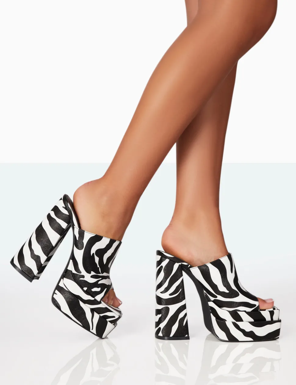 Fashion Skyhigh Zebra Grain Chunky Platform High Heeled Mules Mules