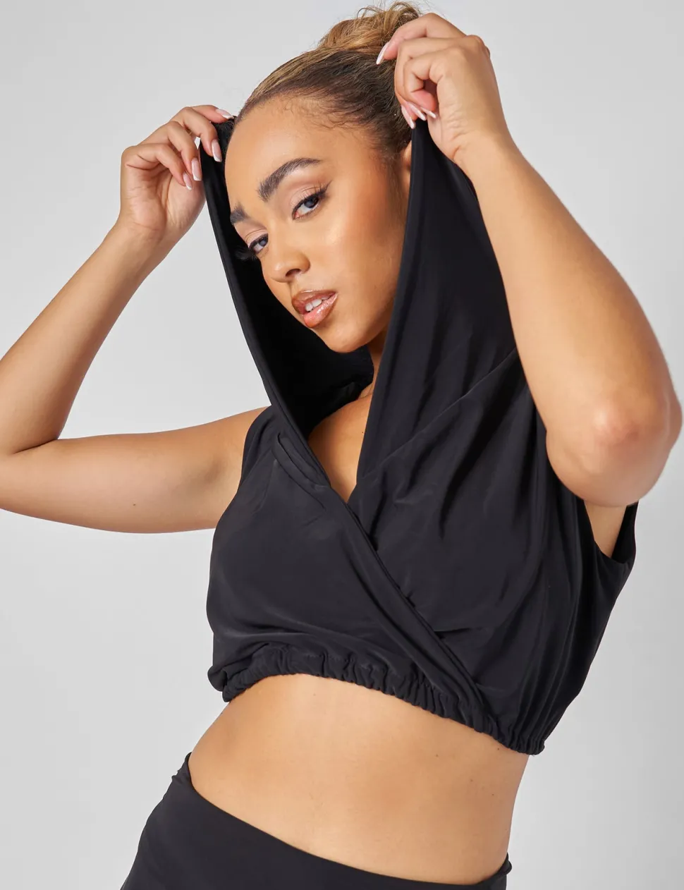 Best Sleeveless Wrap Front Top With Hood Tops