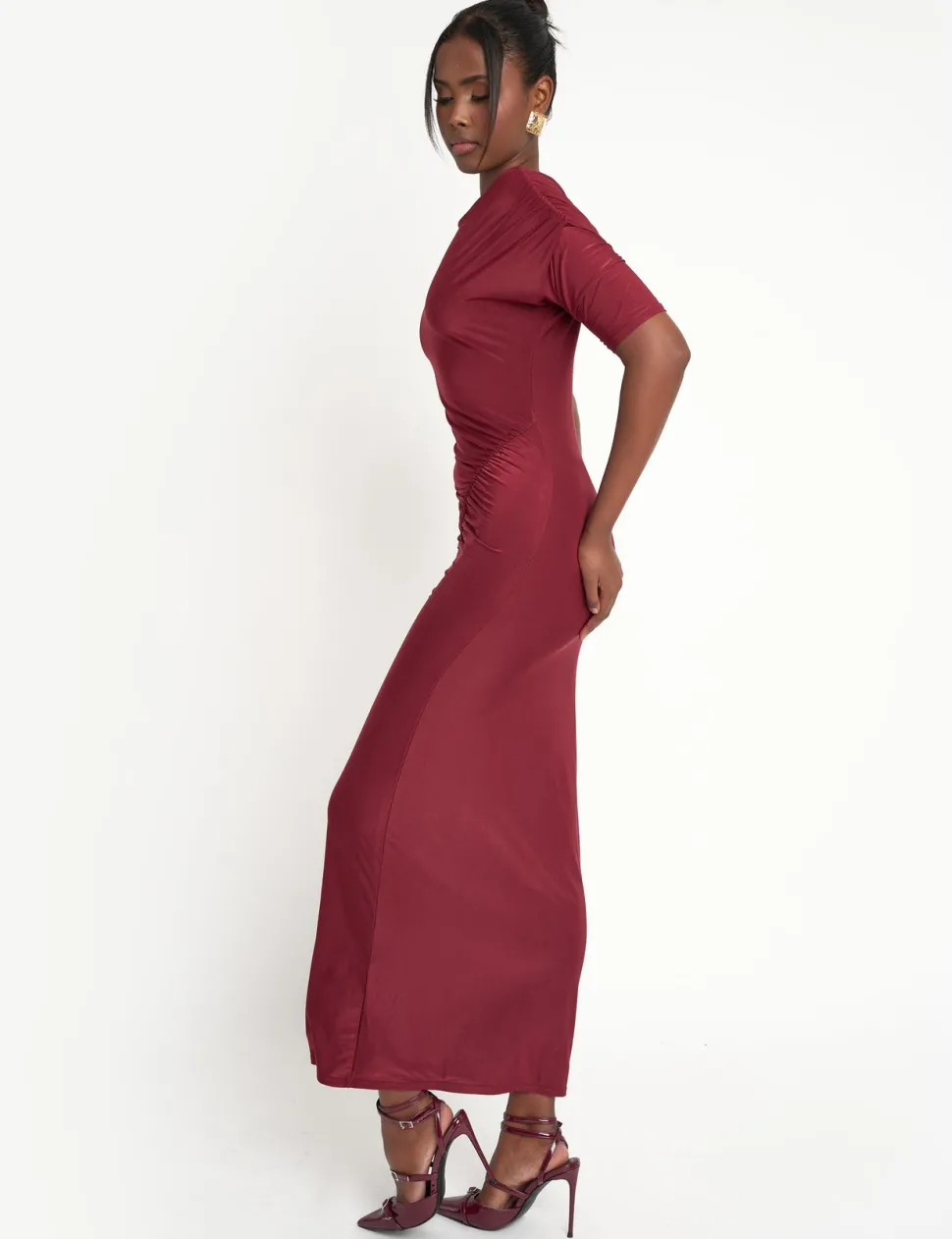Fashion Slinky Ruched Detail Maxi Dress Sculpt & Leisure | Kaiia The Label