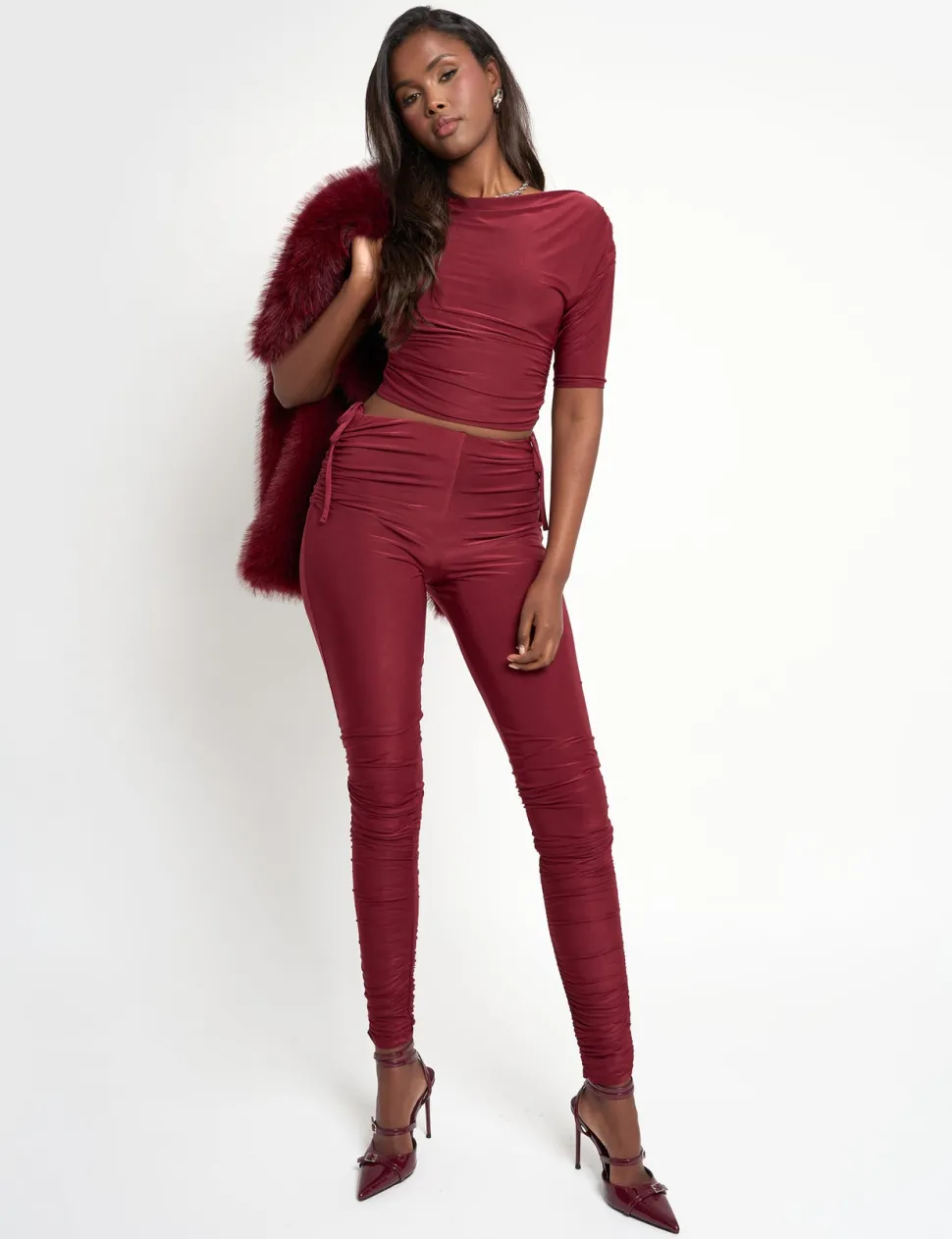 Sale Slinky Ruched Short Sleeve Top Co Ord Sculpt & Leisure | Kaiia The Label