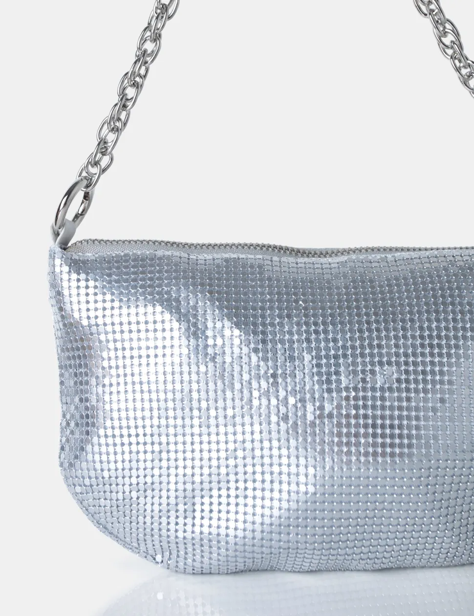 Fashion Slouch Diamante Chainmail Baguette Chain Detail Shoulder Bag Diamante Bags