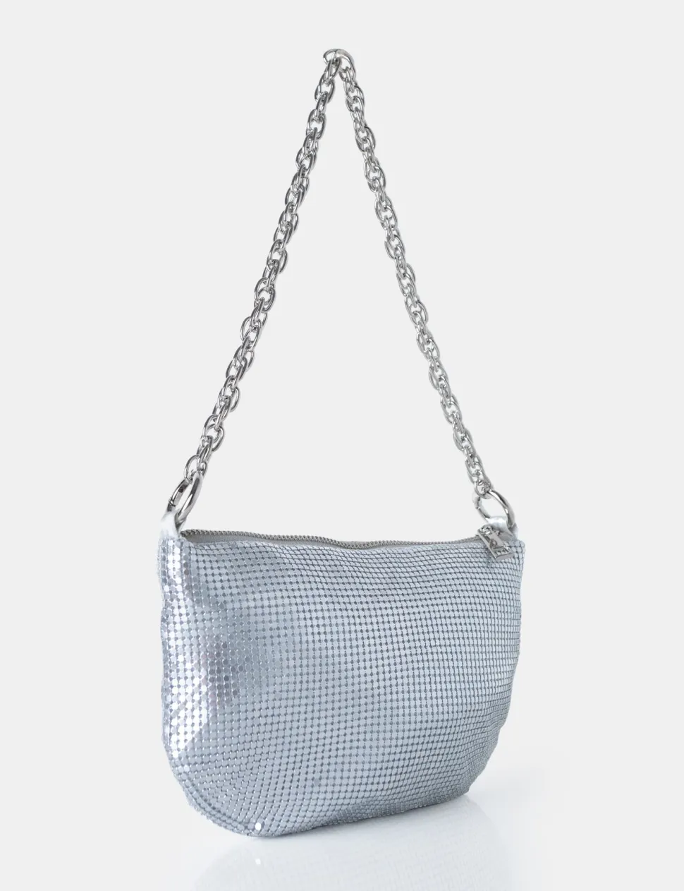 Fashion Slouch Diamante Chainmail Baguette Chain Detail Shoulder Bag Diamante Bags