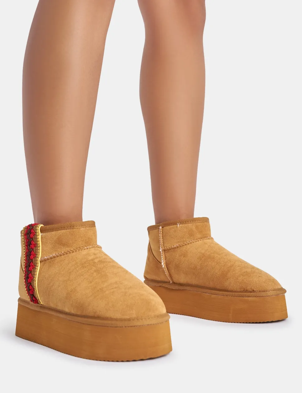 Best Snowfall Light Chestnut Faux Suede Ultra Mini Ankle Platform Boots Faux Fur Ankle Boots | Flat Boots