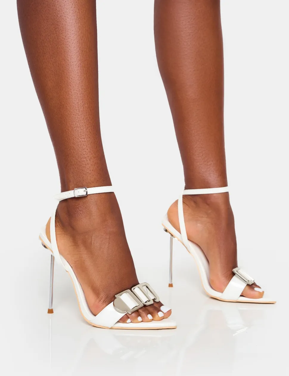 Best Socialite Pu Buckle Detail Barely There High Heels High Heels