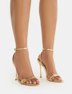 Shop Soho Metallic Barely There Strappy Stiletto Heels Gold Heels | High Heels