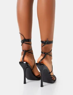 Best Solange Patent Lace Up Strappy Square Toe High Heels Strappy Heels | Square Toe Heels