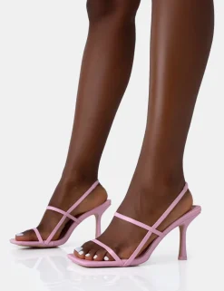 Best Sophia Baby PU Barely There Square Toe Mid Stiletto Heels Barely There Heels | Pink Heels