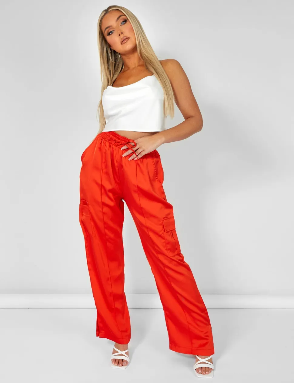 Best Sale Split Hem Satin Elasticated Waist Joggers Red Sculpt & Leisure | Kaiia The Label