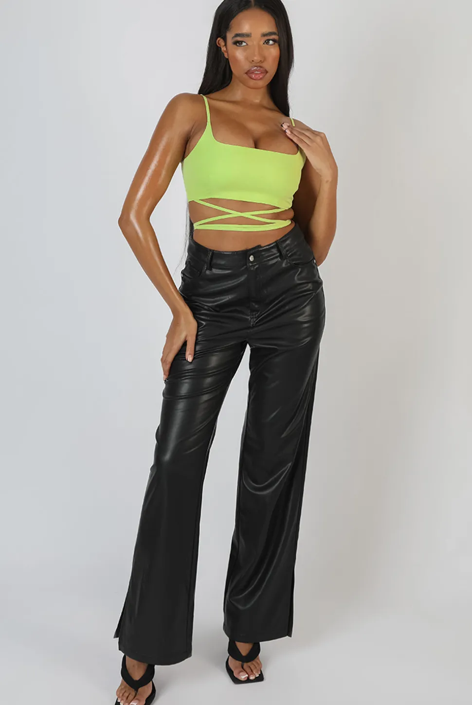 Shop Strappy Square Neck Crop Top Lime Sculpt & Leisure | Kaiia The Label