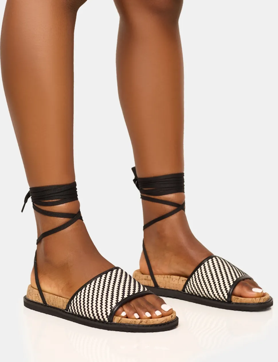 Fashion Super Yacht Patterned Lace Up Sandal Flats