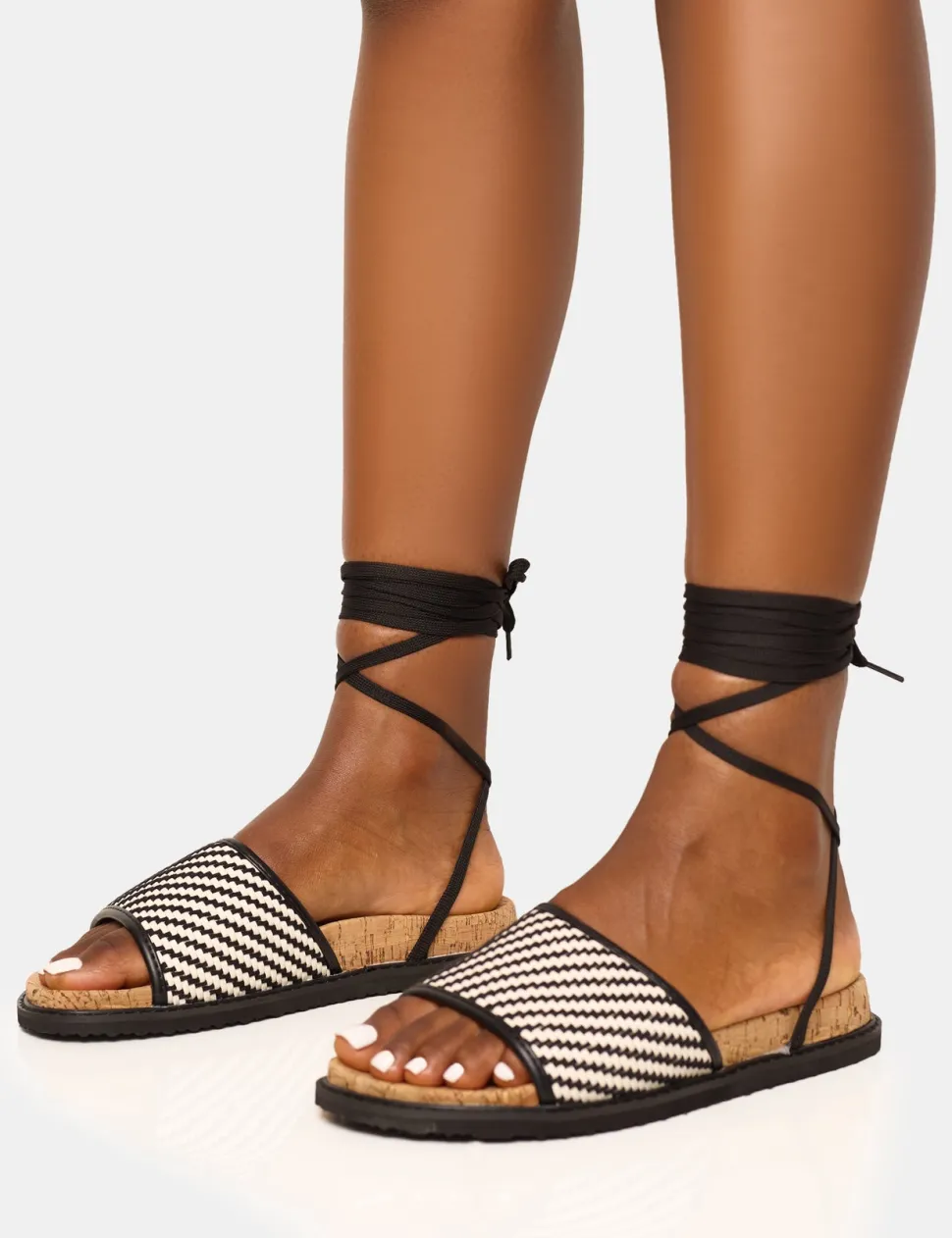 Fashion Super Yacht Patterned Lace Up Sandal Flats