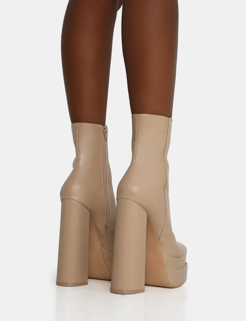 Store Supine Nude PU Chunky Heeled Platform Ankle Boots Chunky Boots | Ankle Boots