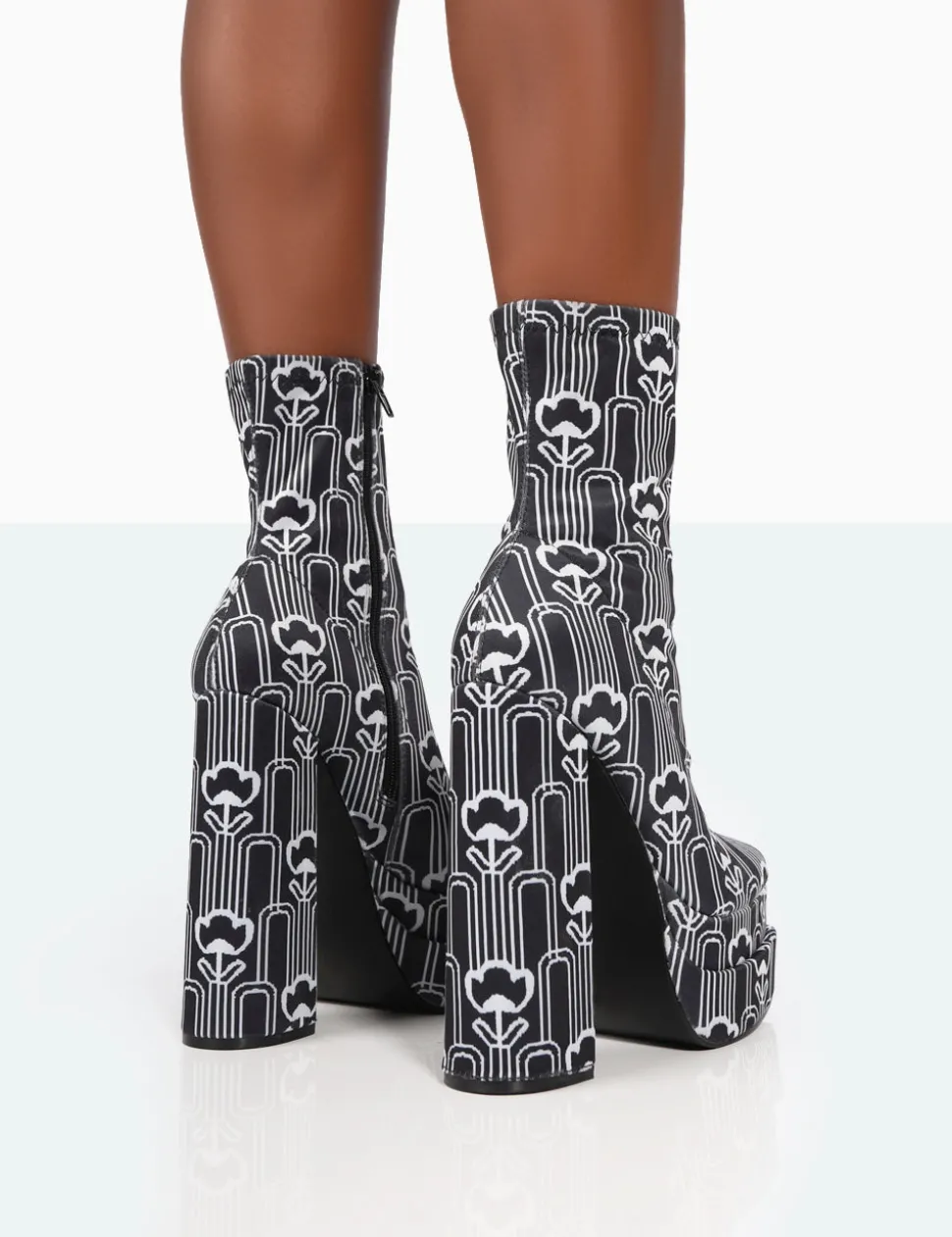 Outlet Supreme Floral Print Nylon Platform Block Heel Ankle Boots Block Heels | Heeled Boots