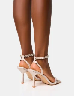 Sale Tameika Wide Fit Diamante Strap Barely There Mid Heels Barely There Heels | Wide Fit Heels