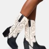New Texas Wide Fit Black and Ecru Western Block Heel Ankle Boots Western Boots | Ankle Boots