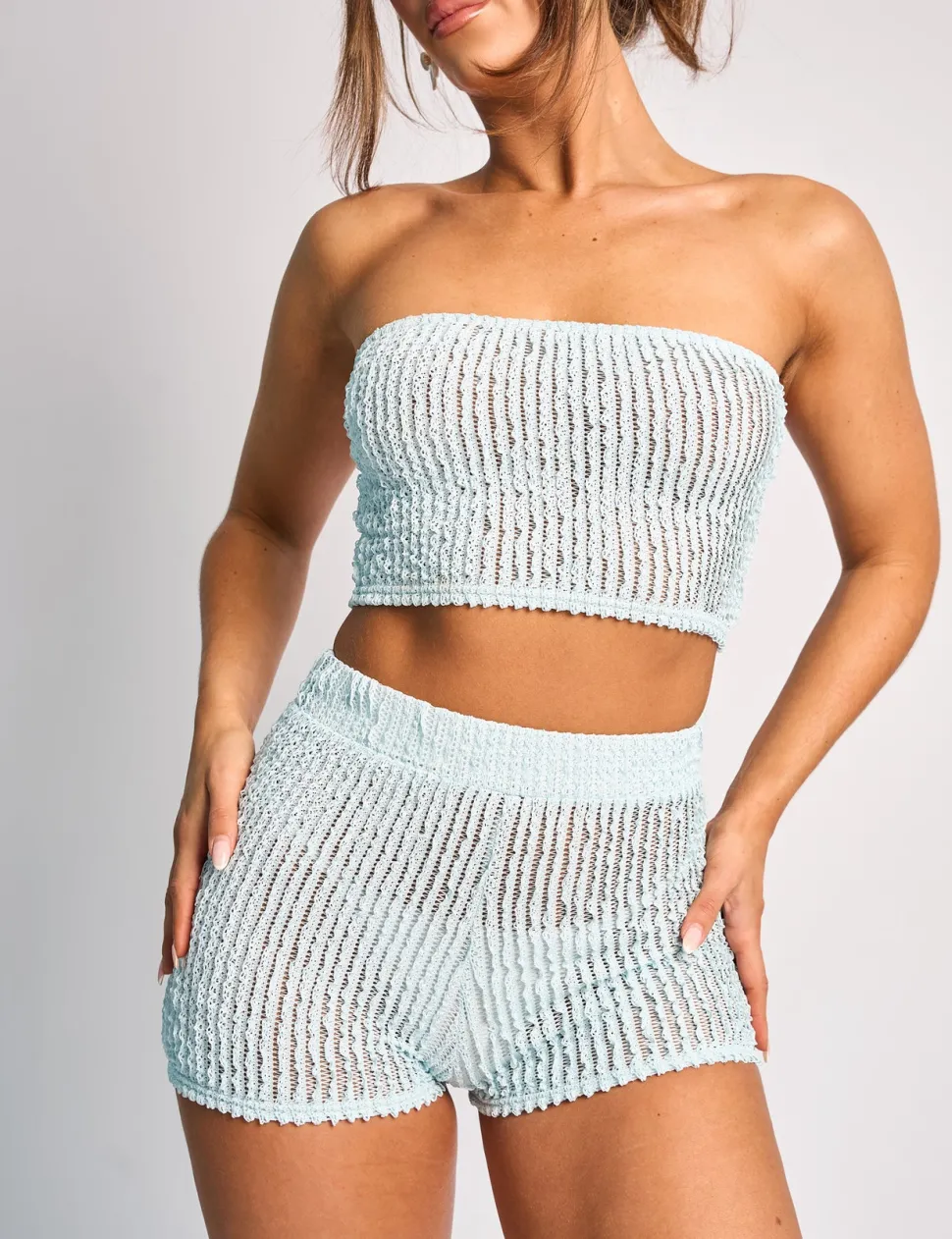 Shop Textured Bandeau Crop Top Co Ord Co-ords | Tops