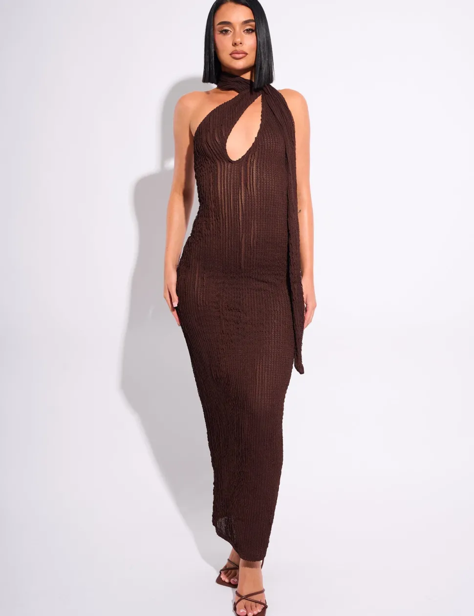 Store Textured Scarf Detail Cut Out Maxi Dress Dresses