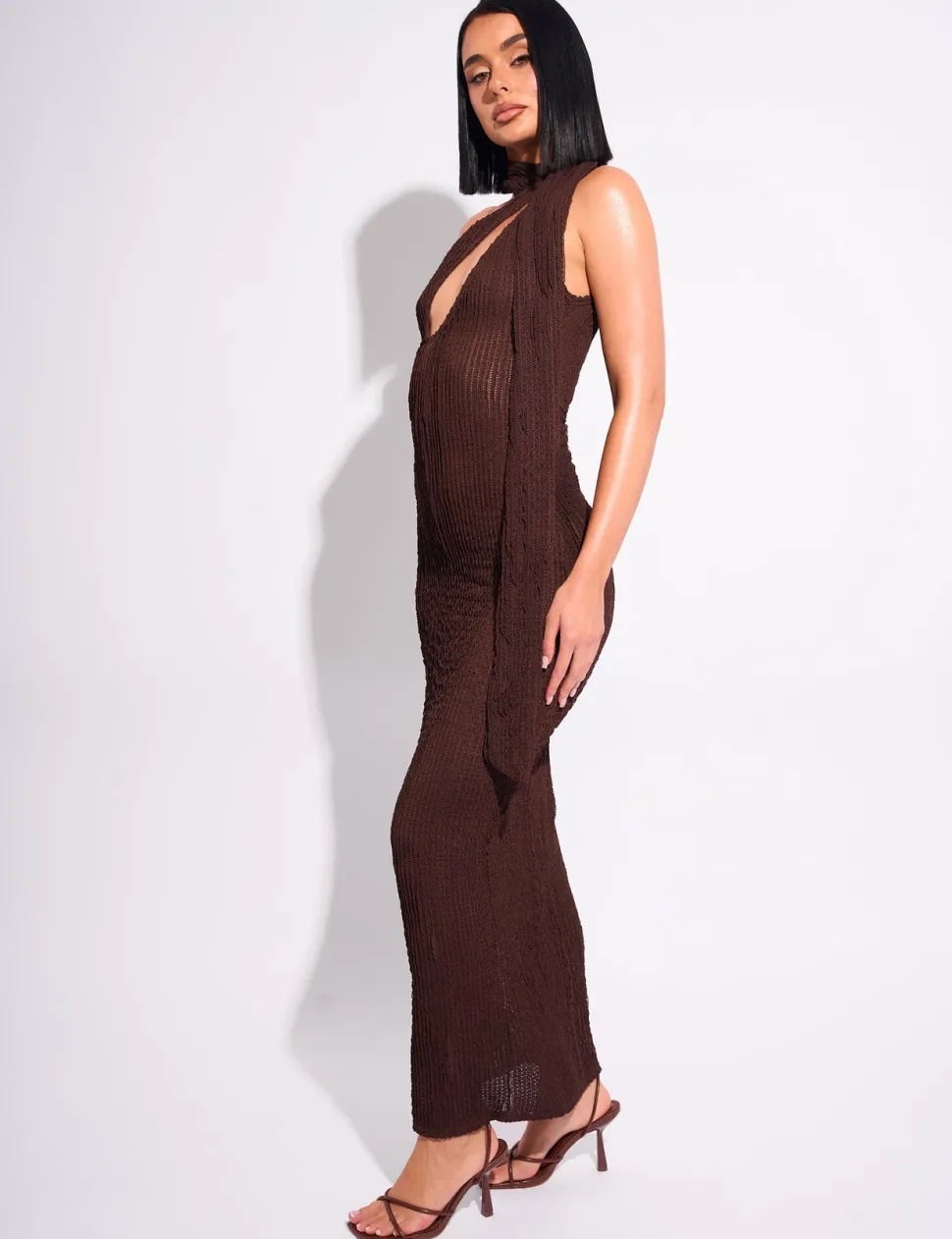 Store Textured Scarf Detail Cut Out Maxi Dress Dresses