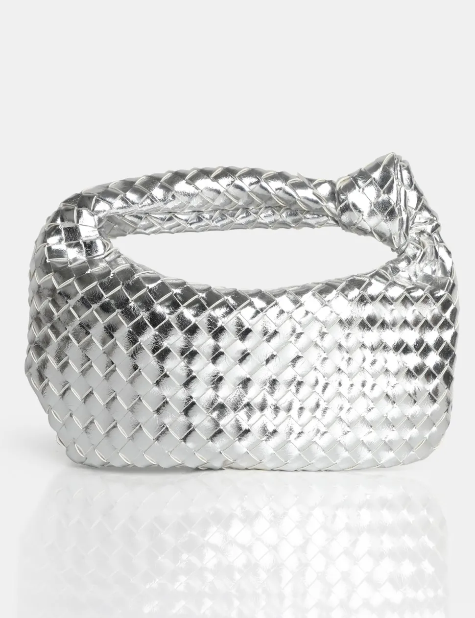 Best Sale The Blame Metallic Mirror Woven PU Knot Detail Mini Grab Bag Evening Bags | Clutch Bags