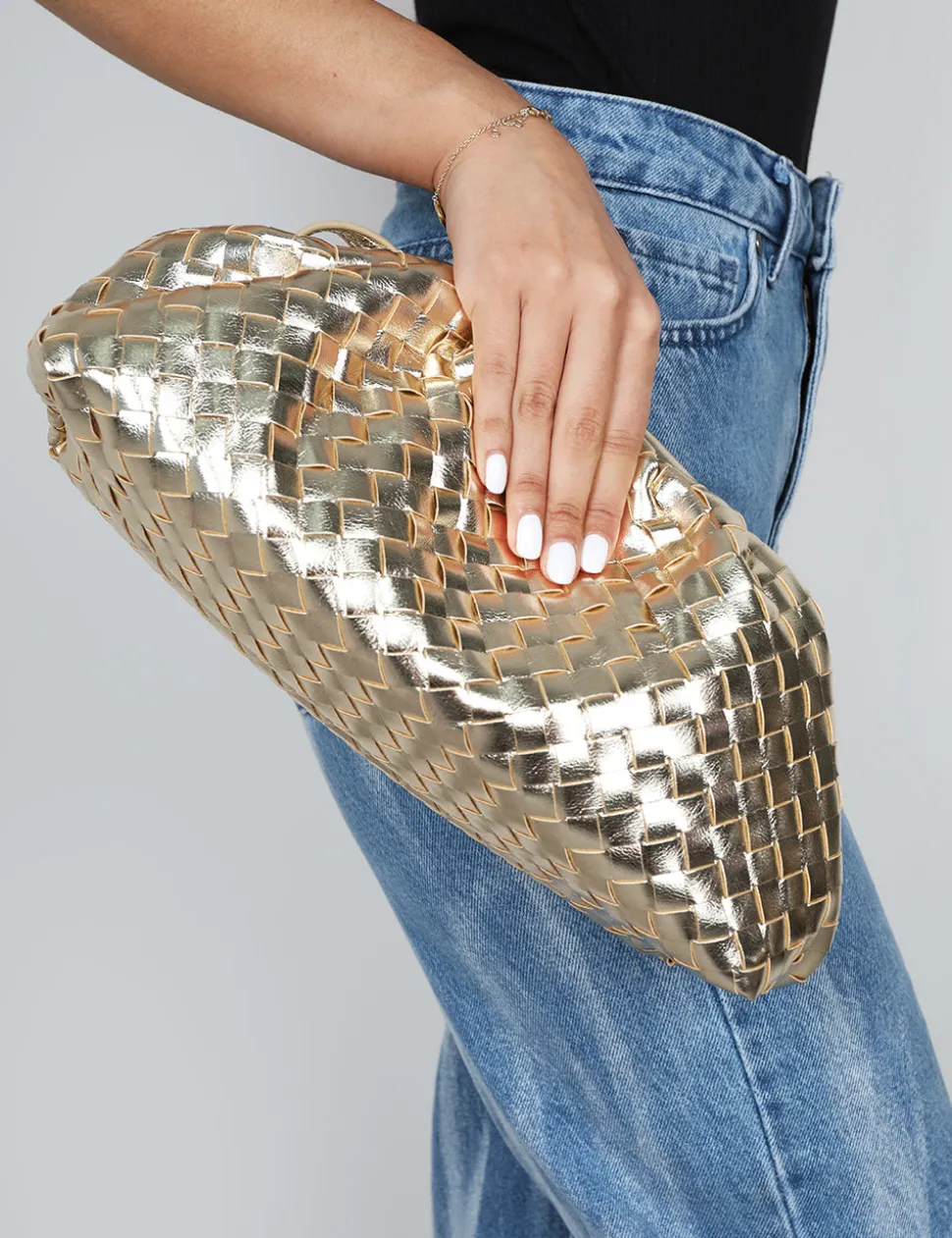 Cheap The Project Metallic Weave Clutch Bag Evening Bags | Back In Stock