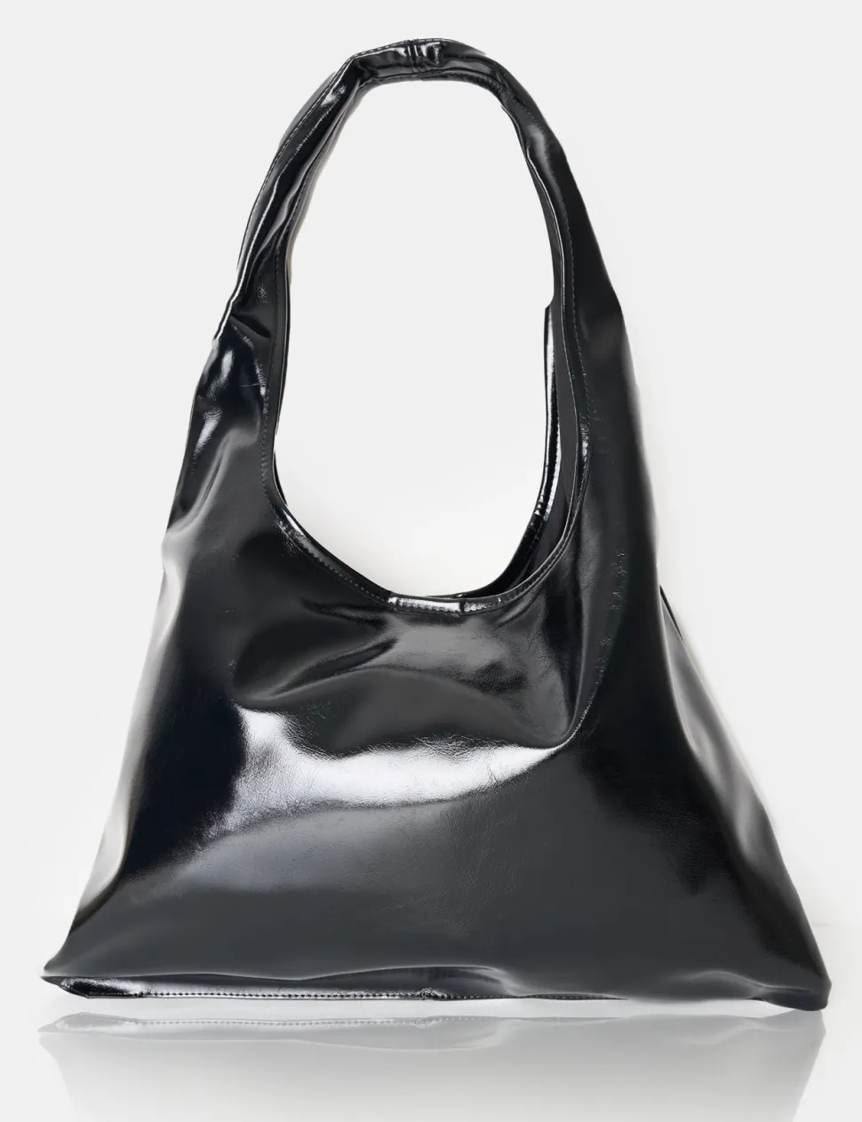 Best Sale The Shadow Black Patent Slouchy Hobo Tote Bag Tote Bags