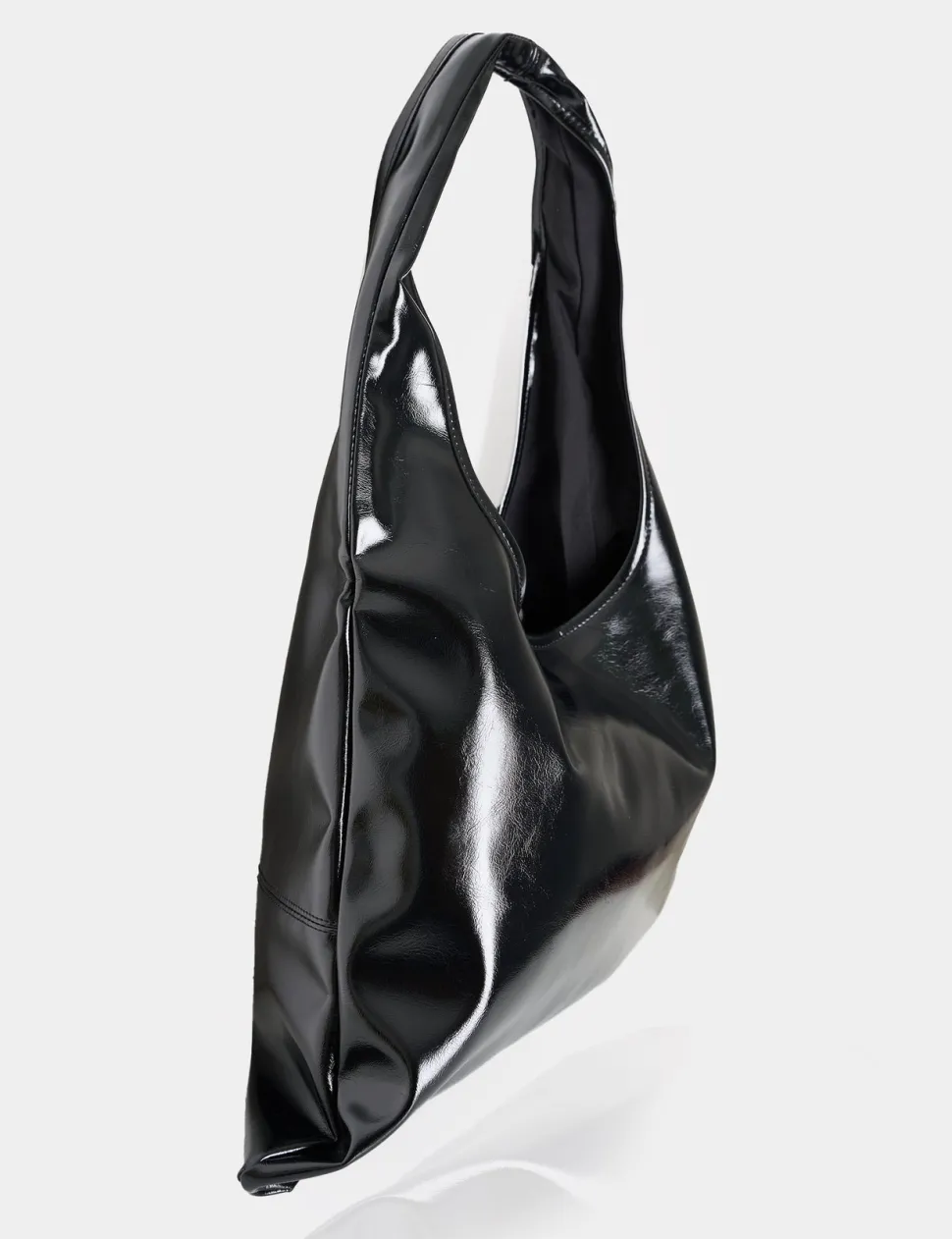 Best Sale The Shadow Black Patent Slouchy Hobo Tote Bag Tote Bags
