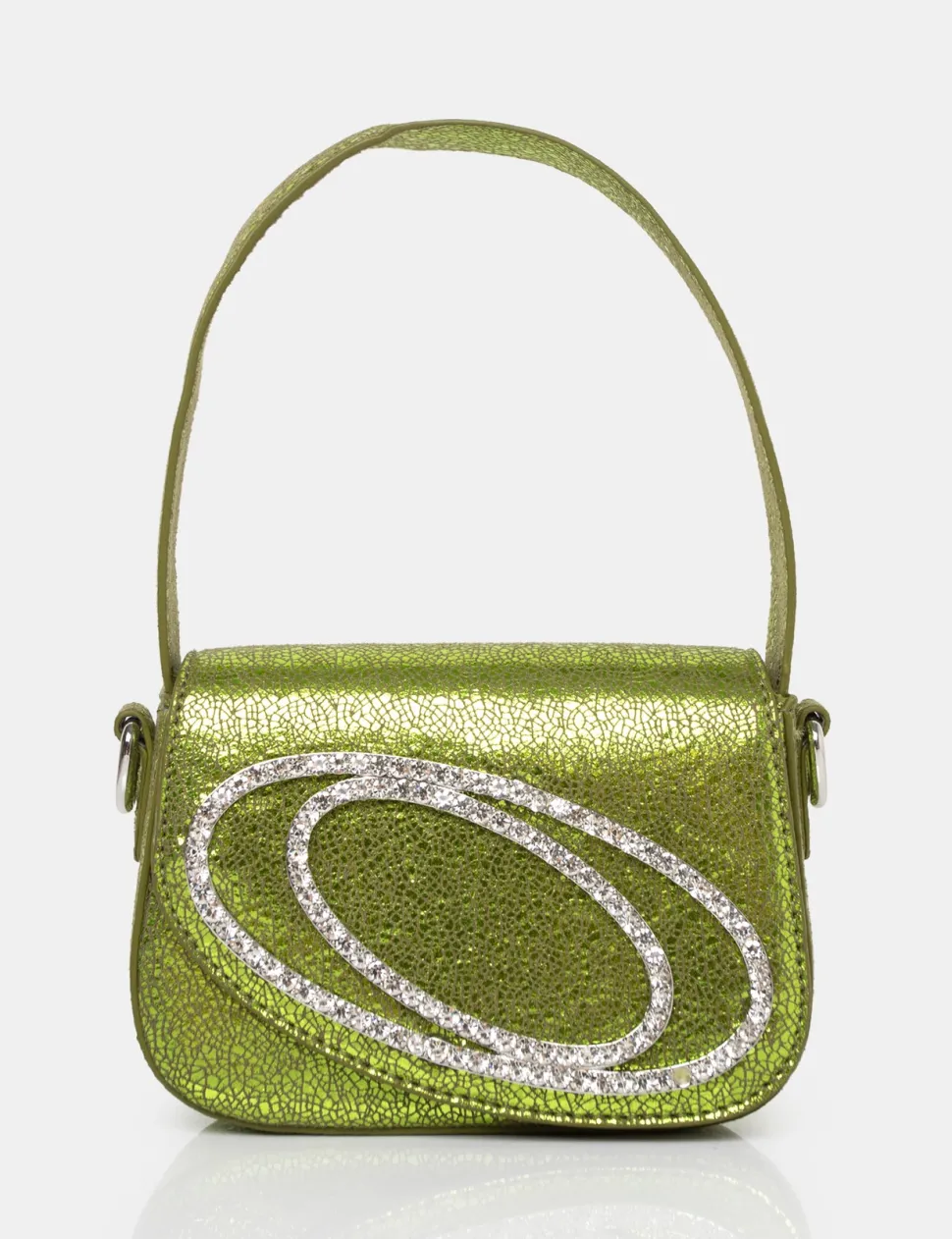 Shop The Tonic Cracked Lime Pu Diamante Mini Grab Bag Diamante Bags | Mini Bags
