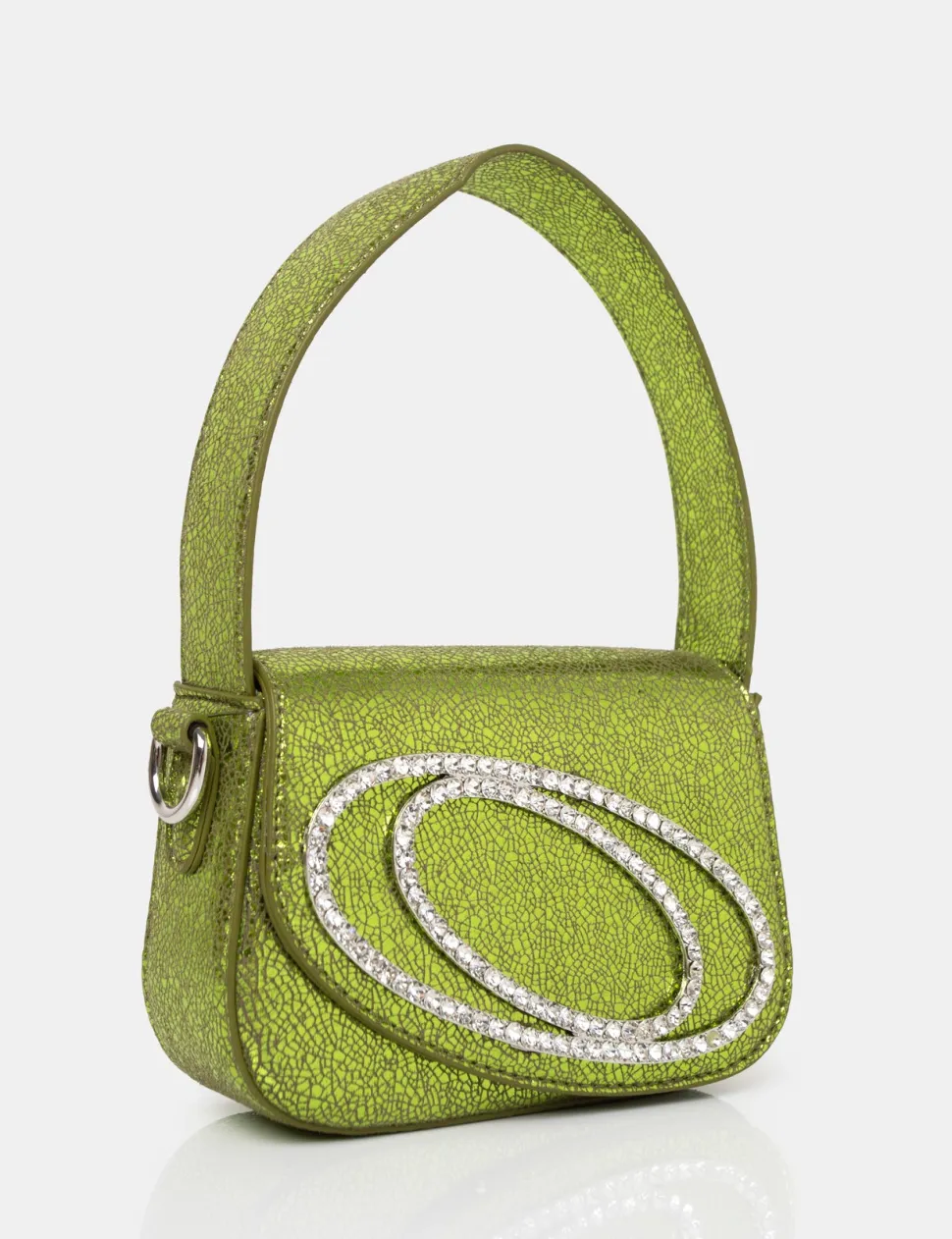 Shop The Tonic Cracked Lime Pu Diamante Mini Grab Bag Diamante Bags | Mini Bags