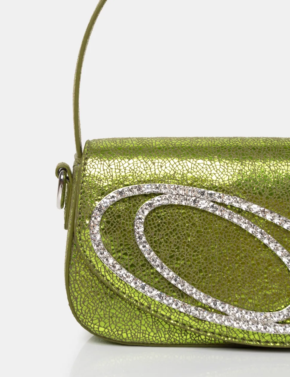 Shop The Tonic Cracked Lime Pu Diamante Mini Grab Bag Diamante Bags | Mini Bags
