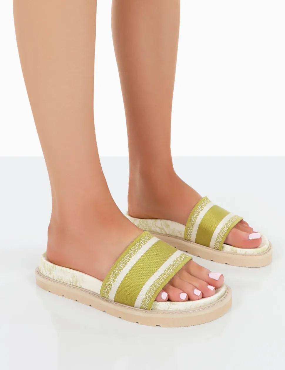Shop Toile Sage Embroidered Print Slide Sandals Flats
