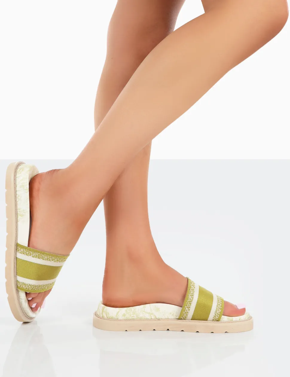 Shop Toile Sage Embroidered Print Slide Sandals Flats