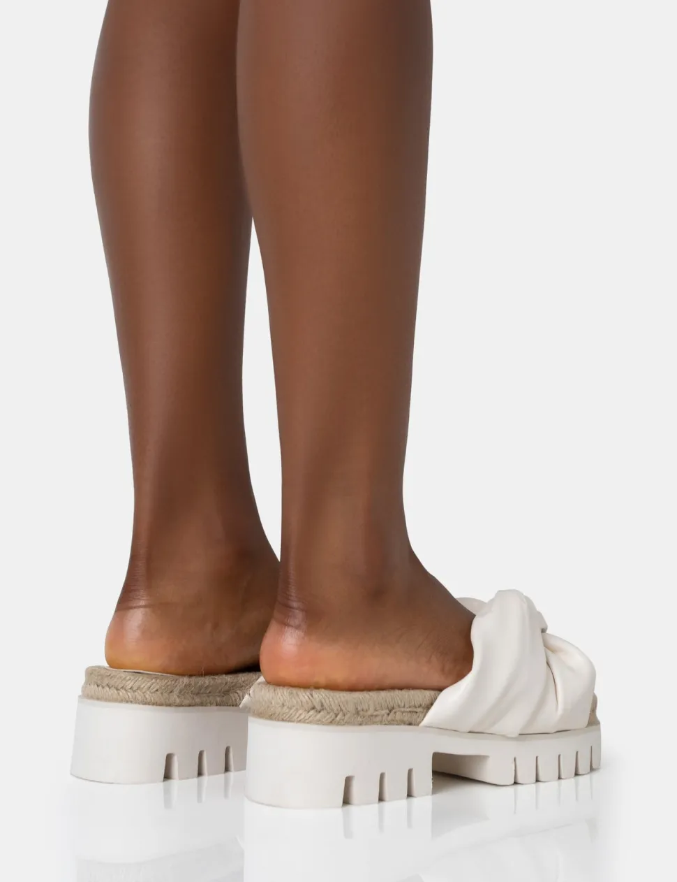 Store Trina Ecru PU Raffia Twist Strap Slider Sandals Flats