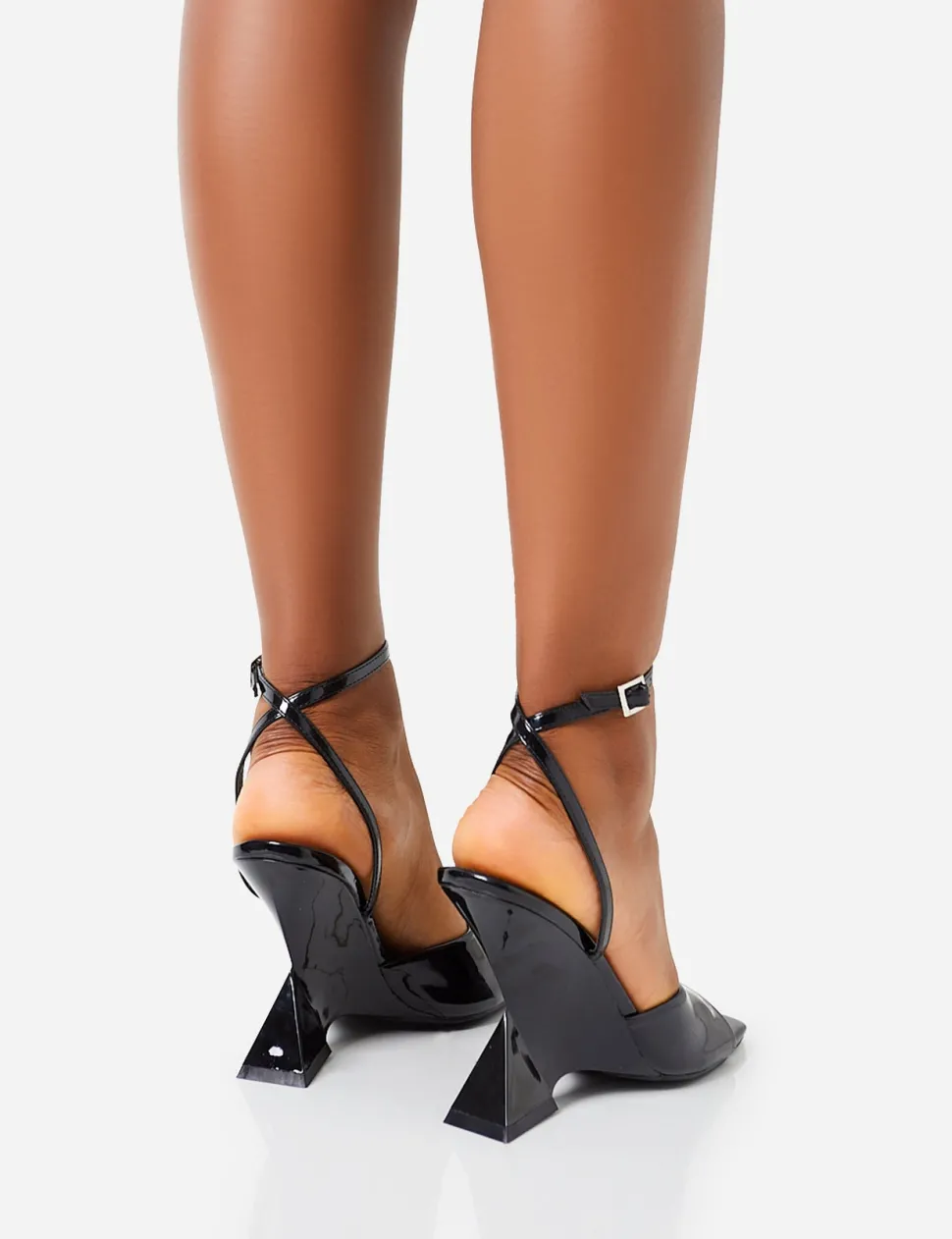 New Twin Flame Wrap Around Barely There Inverted Wedged High Heels Wedges | Square Toe Heels