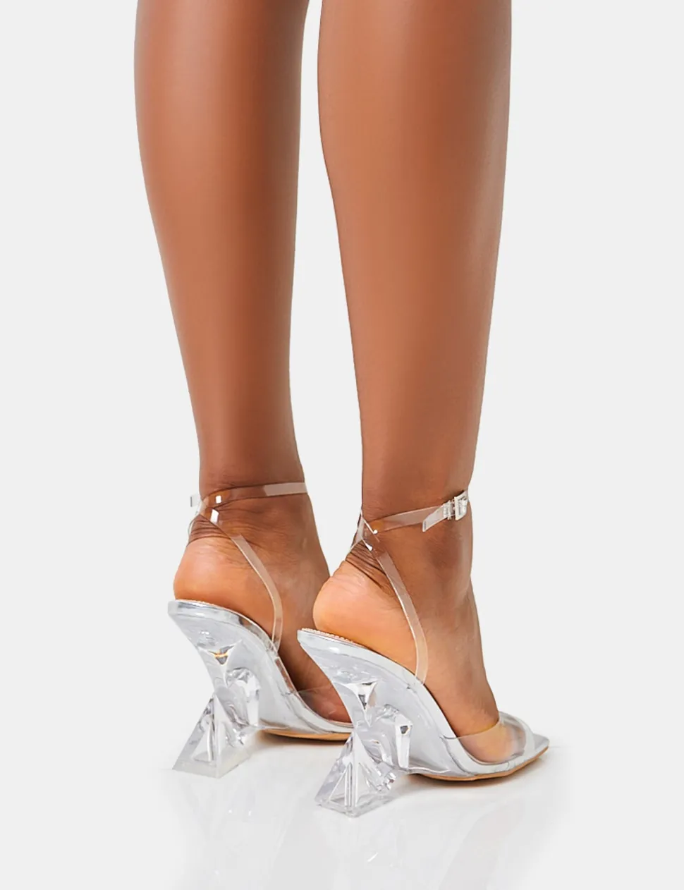Hot Twin Flame Silver Mirror Perspex Wrap Around Inverted High Heels Silver Heels | Square Toe Heels