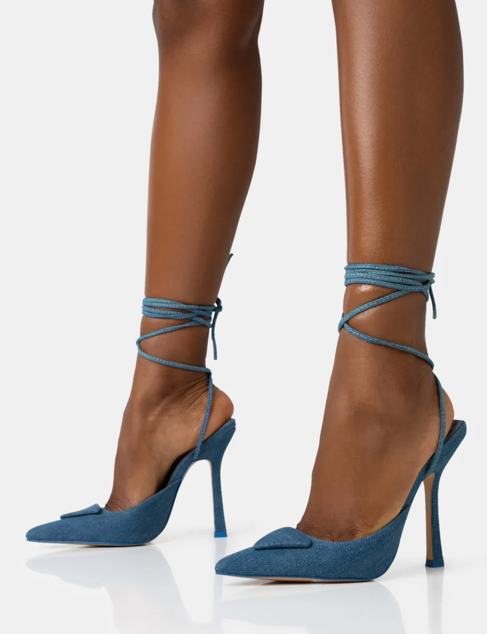Outlet Vada Denim Slingback Lace Up Pointed Court Stiletto Heels Back In Stock | Court Heels