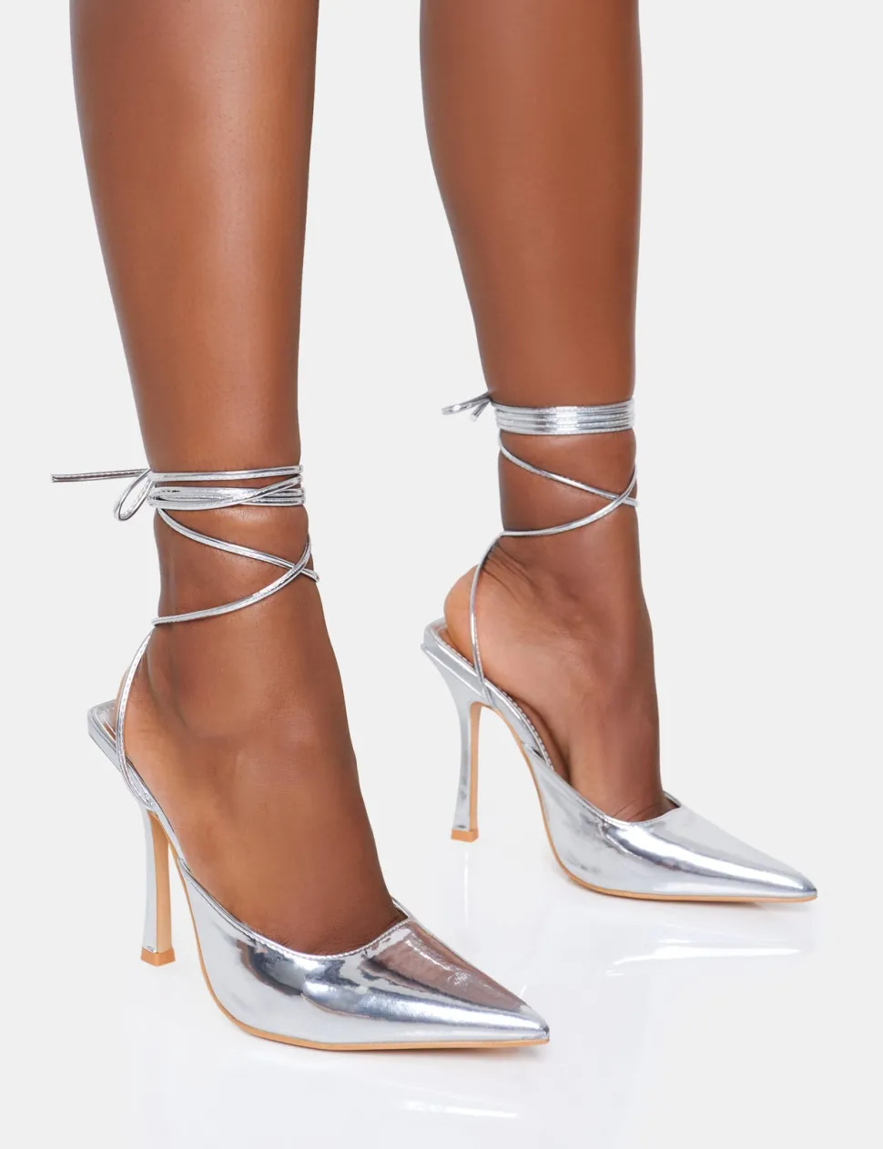 Fashion Verity Wide Fit Slingback Lace Up Pointed Court Stiletto Heels Wide Fit Heels | Wide Fit Heels