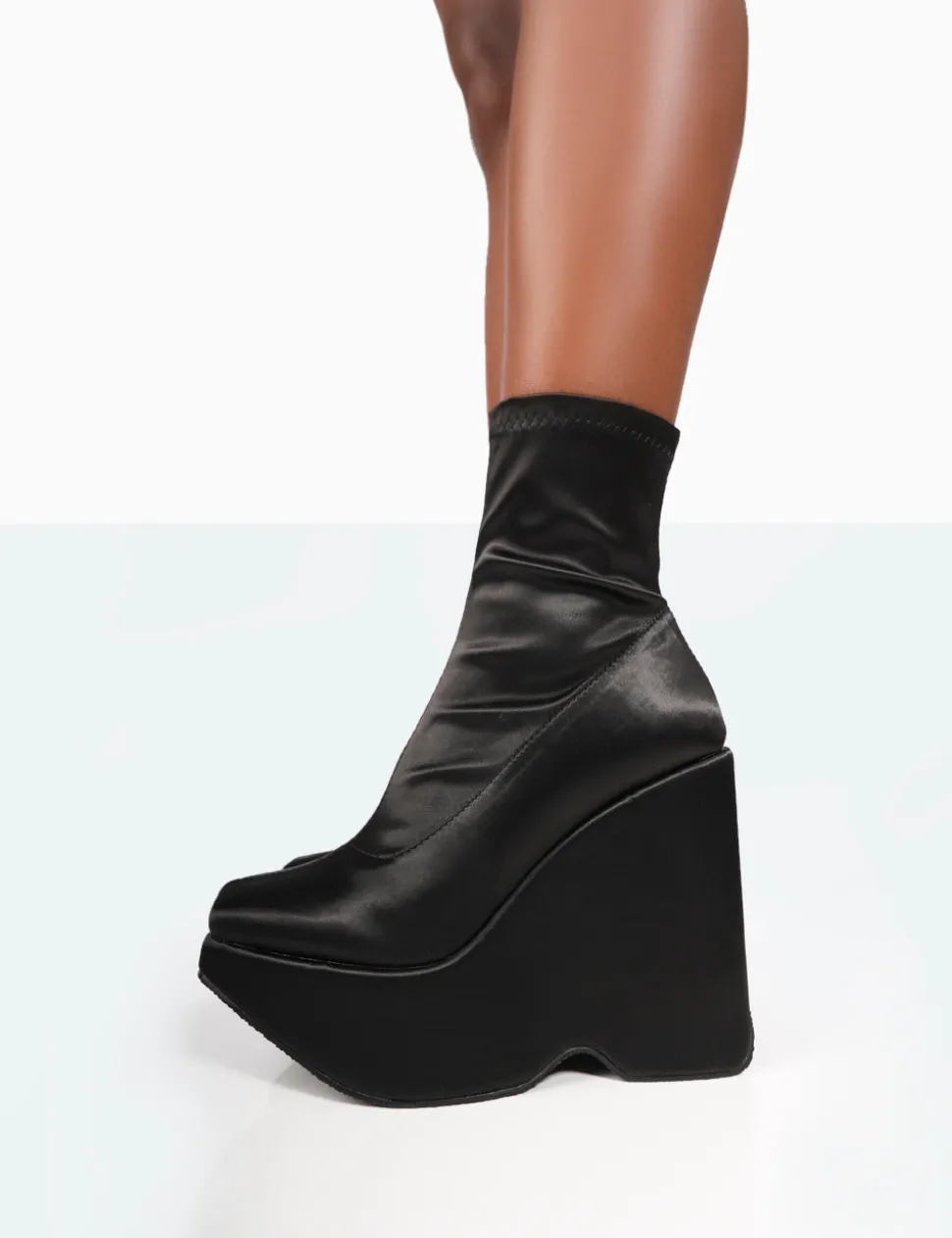 Online Versus Black Satin Platform Sole Ankle Boots Platform Heels | Heeled Boots