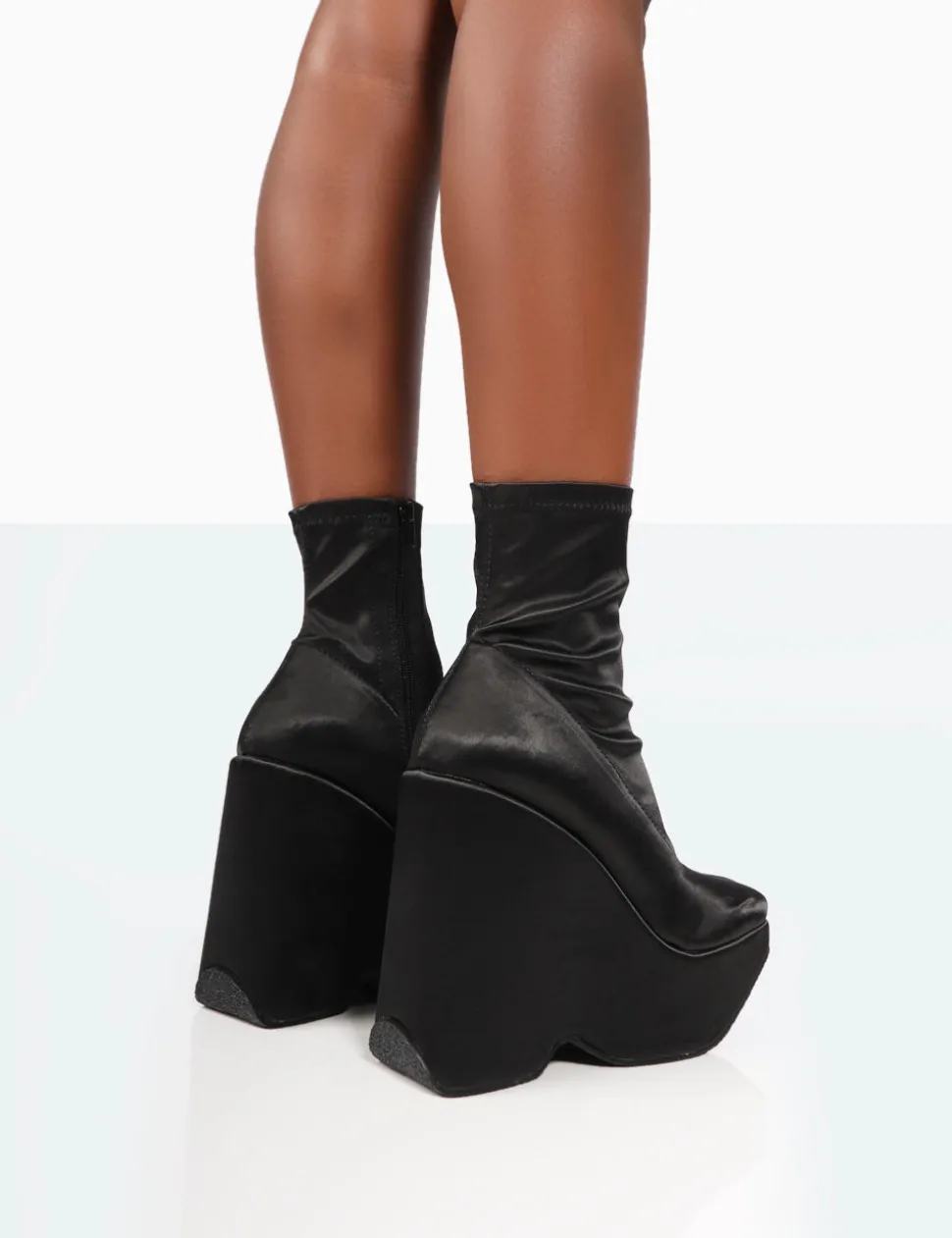 Online Versus Black Satin Platform Sole Ankle Boots Platform Heels | Heeled Boots